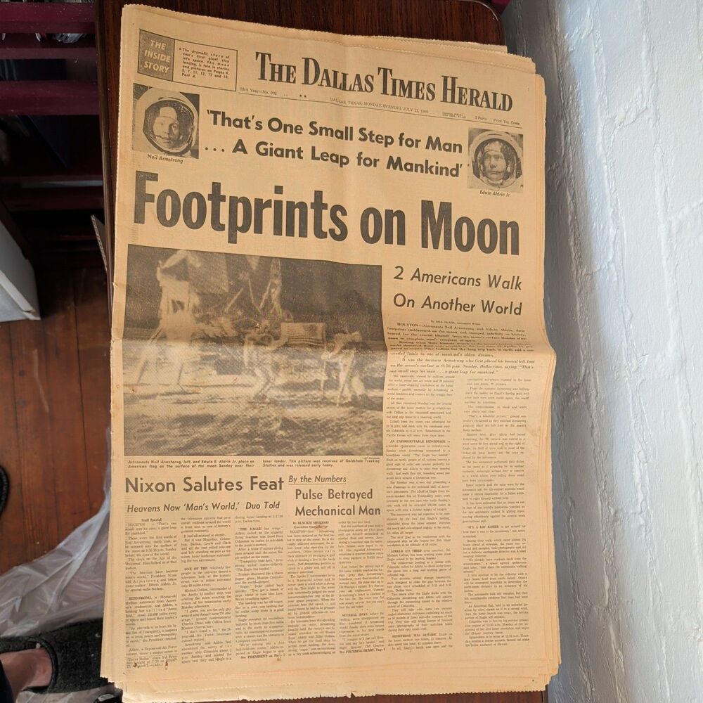 VTG The Dallas Times Herald: July 21, 1969, Footprints on Moon "One Small Step"